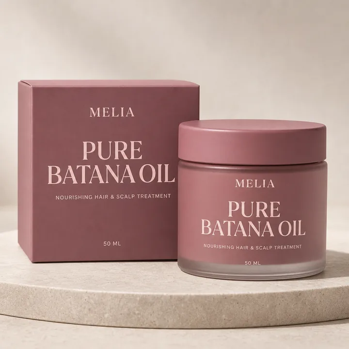 Pure Batana Oil Packaging for MELIA #1373 - AI-generated packaging design concept
