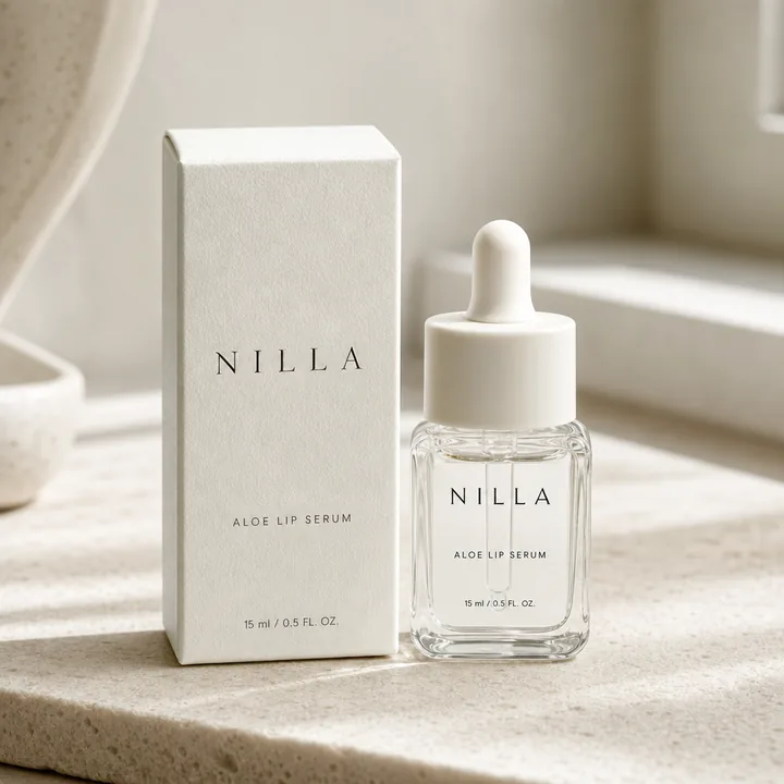 Aloe Lip Serum Packaging for Nilla - AI-generated packaging design concept