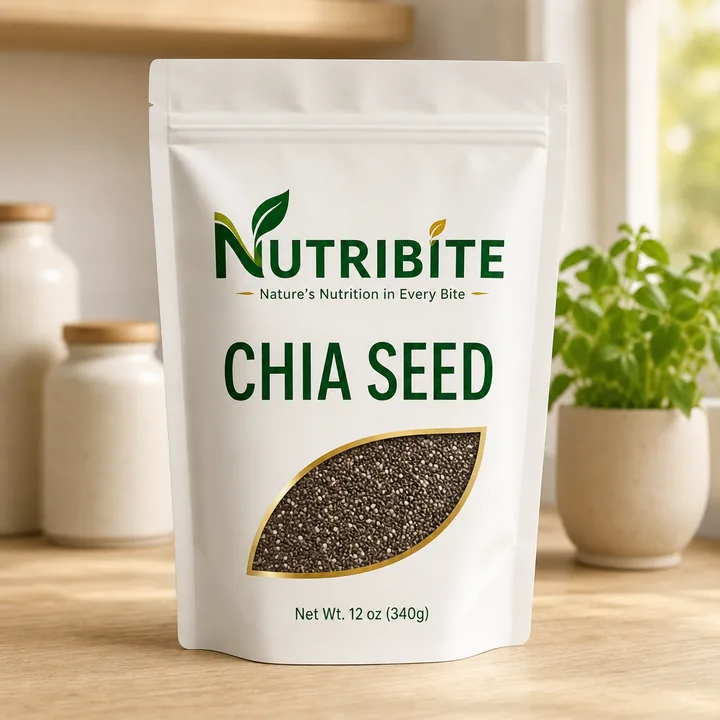 Chia Seed Packaging for NutruBite - AI-generated packaging design concept