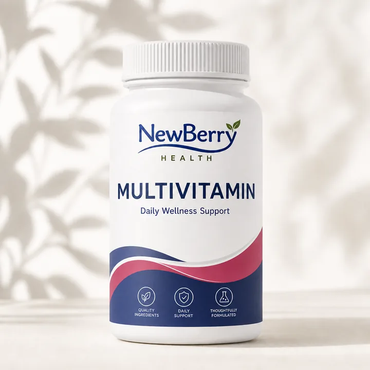 Multivitamin Packaging for NewBerry Health - AI-generated packaging design concept