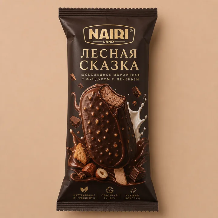 Chocolate Brownie Ice Cream Packaging for Nairi Land - AI-generated packaging design concept