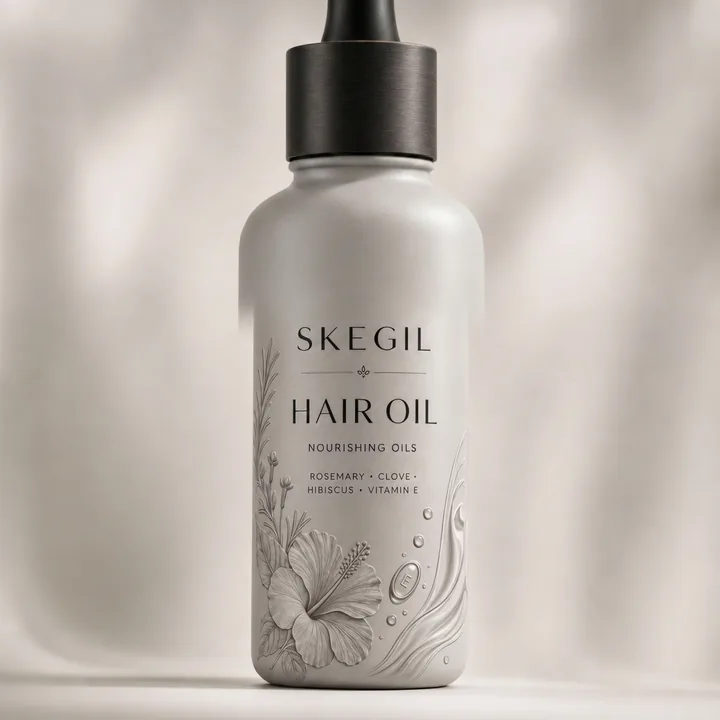 Hair Oil Packaging for Skegil - AI-generated packaging design concept