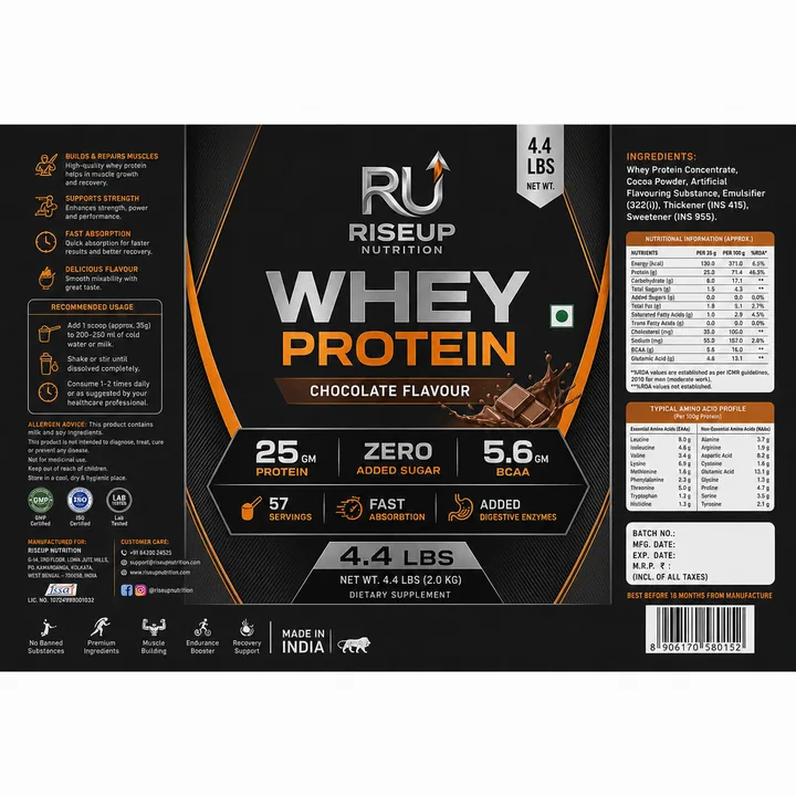 Whey Protein Packaging for Riseup Nutriton - AI-generated packaging design concept