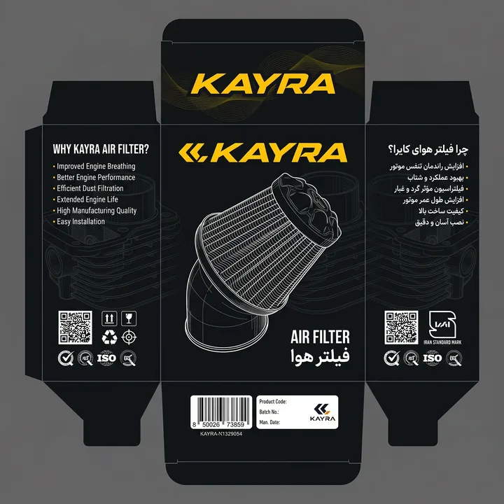 Motorcycle Air Filter Packaging for Kayra - AI-generated packaging design concept