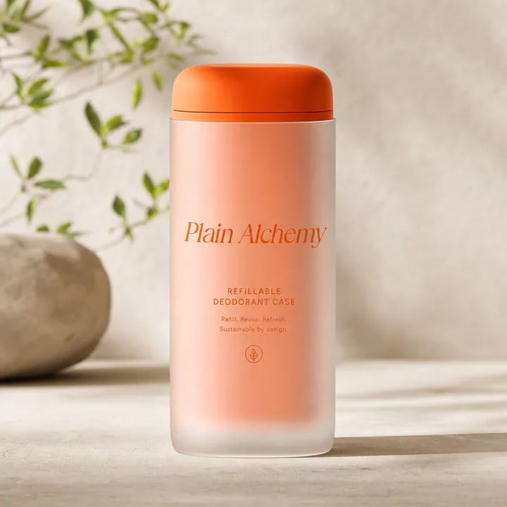 Refillable Deodorant Case Packaging for Plain Alchemy - AI-generated packaging design concept