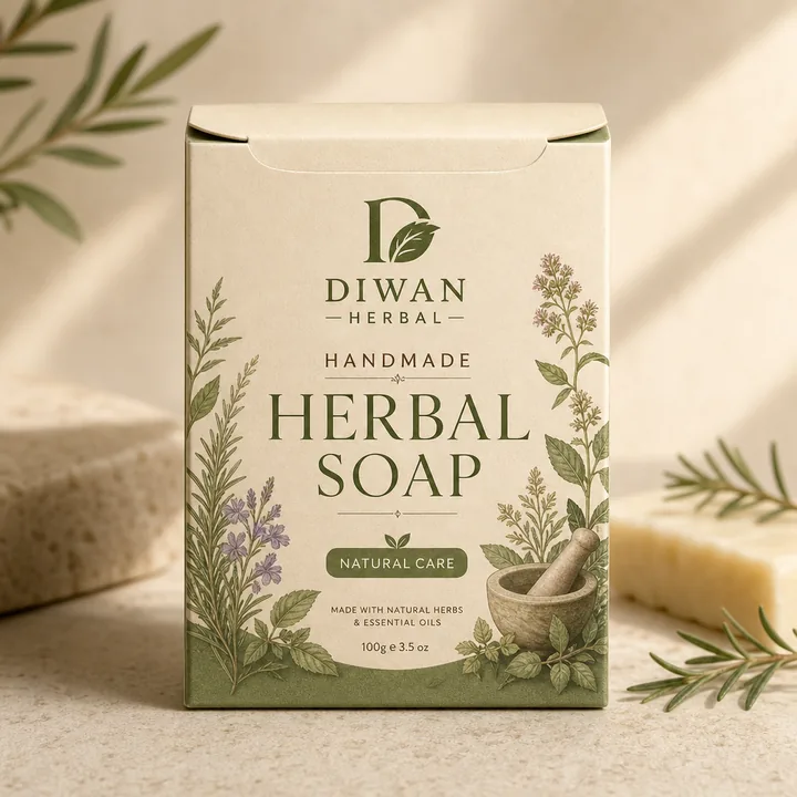 Handmade Herbal Soap Packaging for Diwan Herbal - AI-generated packaging design concept