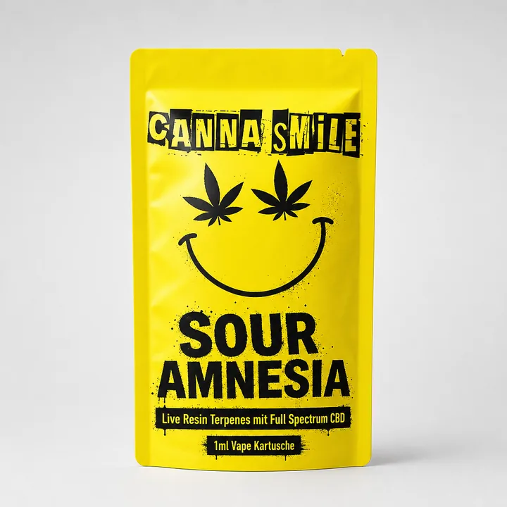 Flat Pouch Packaging for Canna Smile - AI-generated packaging design concept