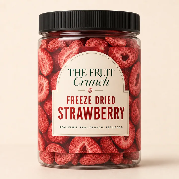 Freeze Dried Strawberry Packaging for The Fruit Crunch - AI-generated packaging design concept