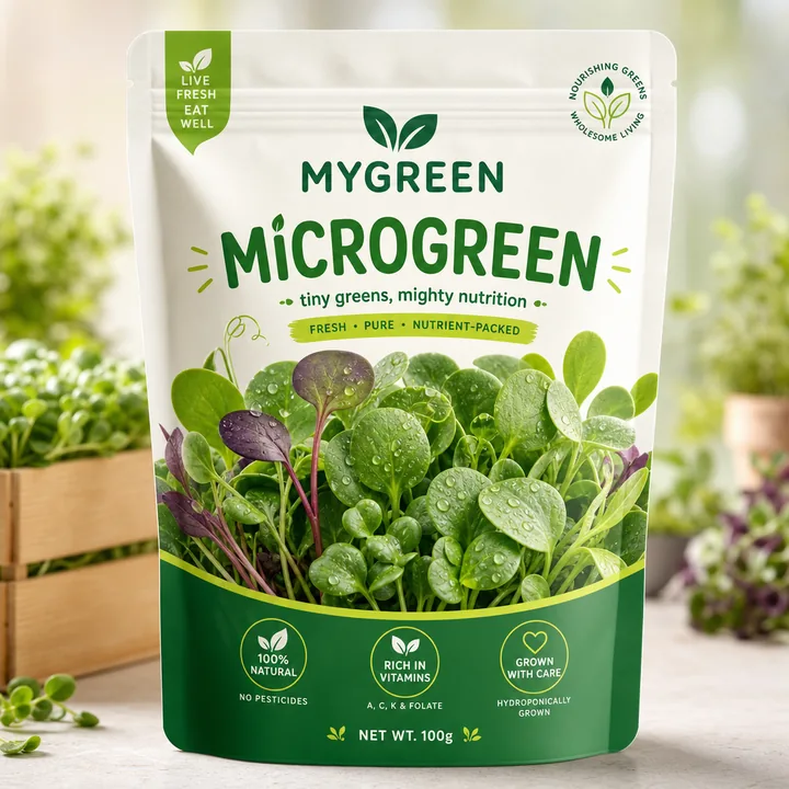 Microgreen Packaging for Mygreen - AI-generated packaging design concept