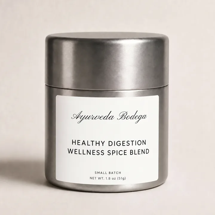 Healthy Digestion Wellness Spice Blend Packaging for Ayurveda Bodega - AI-generated packaging design concept