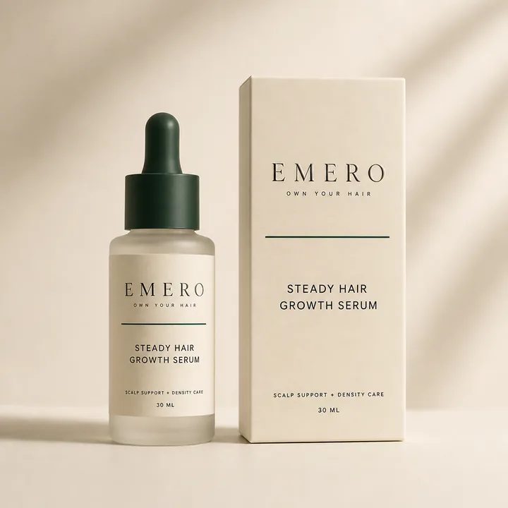 Steady Hair Growth Serum Packaging for Emero - AI-generated packaging design concept