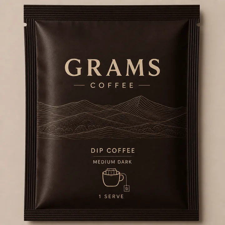 Coffee Sachet Packaging for Grams Coffee - AI-generated packaging design concept