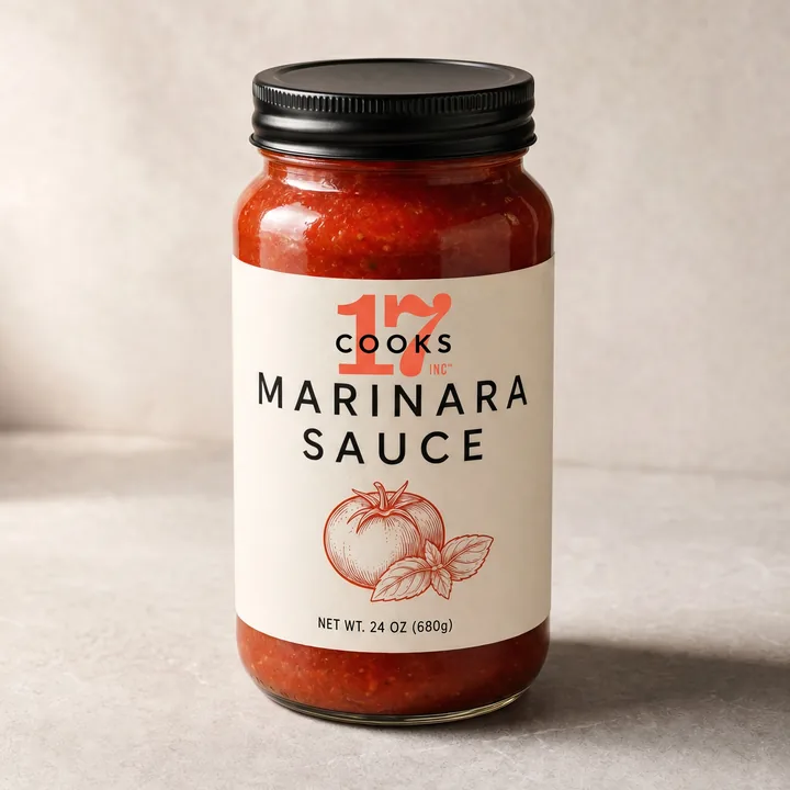 Marinara Sauce Packaging for 17 Cooks - AI-generated packaging design concept