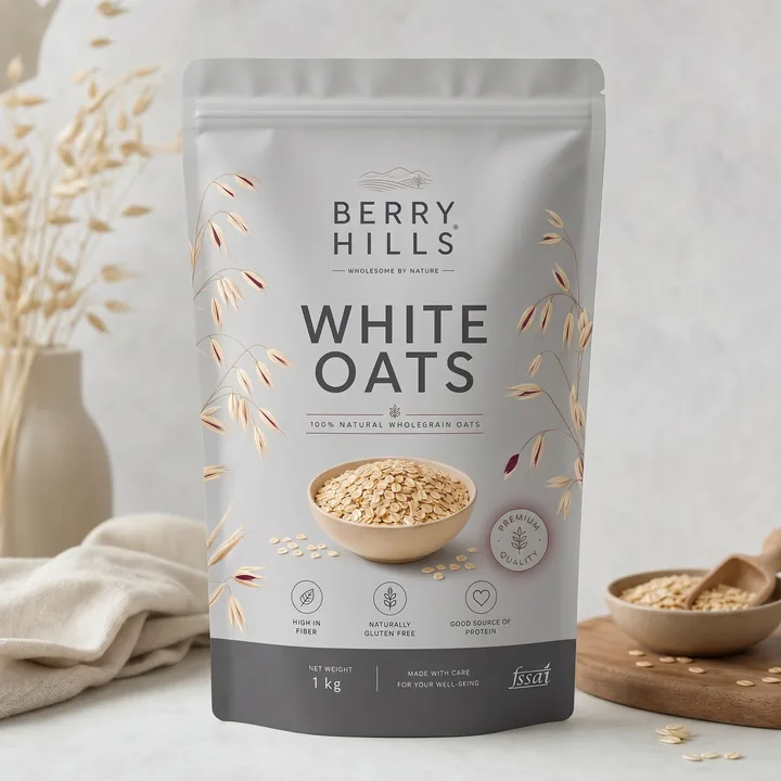 White Oats Packaging for Berry Hills - AI-generated packaging design concept