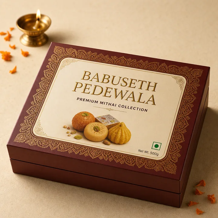 Indian Sweets Packaging for Babuseth Pedewala - AI-generated packaging design concept