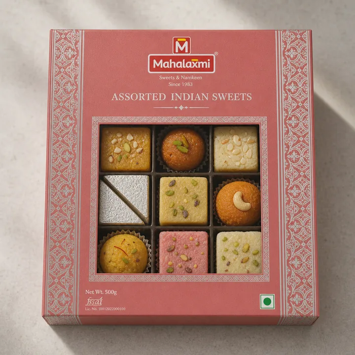 Indian Sweets Packaging for Maha;axmi Sweets - AI-generated packaging design concept