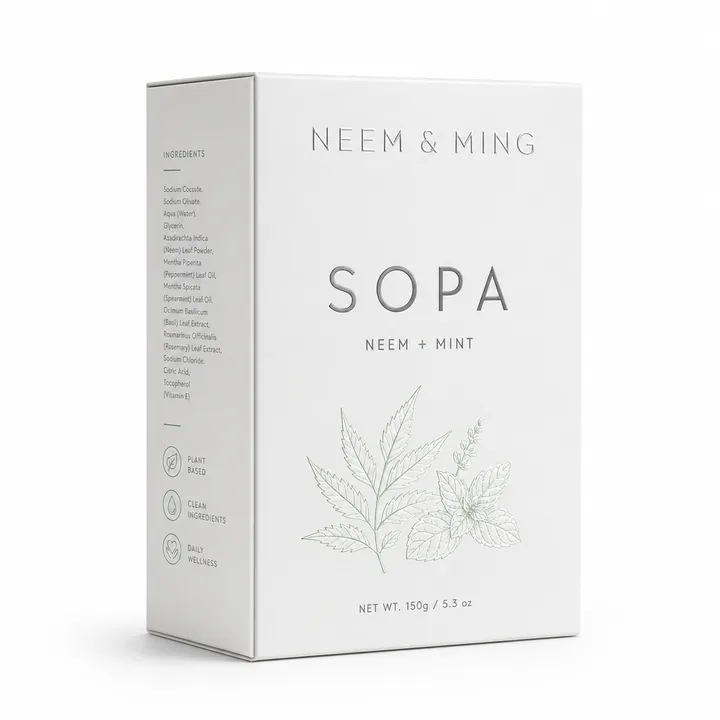 Sopa Packaging for Neem & Ming - AI-generated packaging design concept