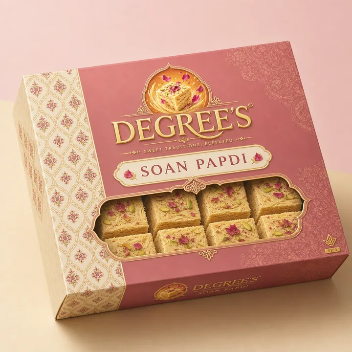 Soan Papdi Packaging for Degree's - AI-generated packaging design concept