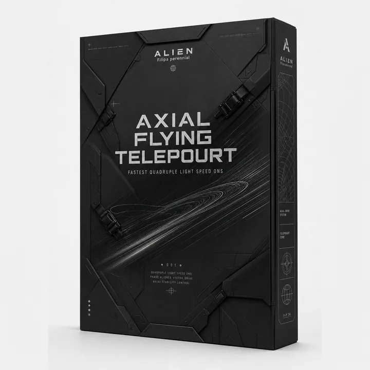 Axial Flying Telepourt Fastest Quadruple Light Speed Ons Packaging for ALIEN Filipa Perennial - AI-generated packaging design concept