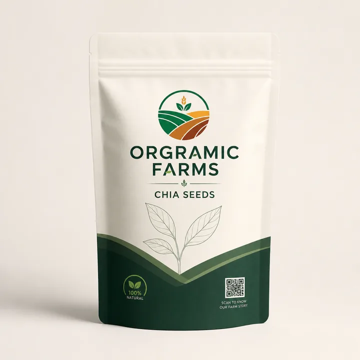 Chia Seeds Packaging for Orgramic Farms - AI-generated packaging design concept