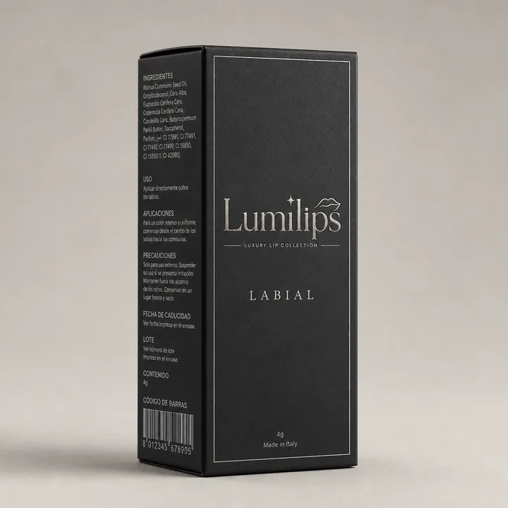 Labial Packaging for LumiLips - AI-generated packaging design concept