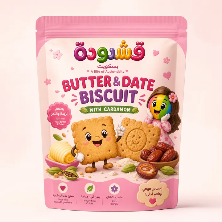 Butter And Date Biscuit Packaging for Tamoora - AI-generated packaging design concept