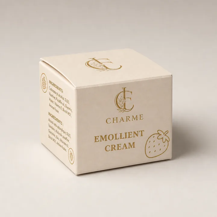 EMOLLIENT CREAM Packaging for CHARME - AI-generated packaging design concept