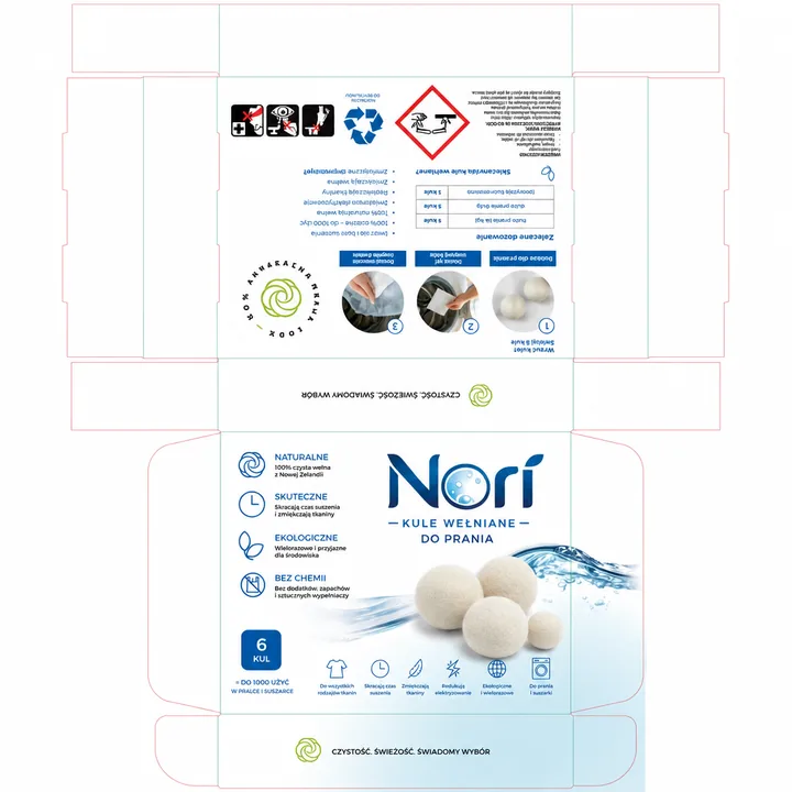 Kule Wełniane Do Prania Packaging for NORI - AI-generated packaging design concept