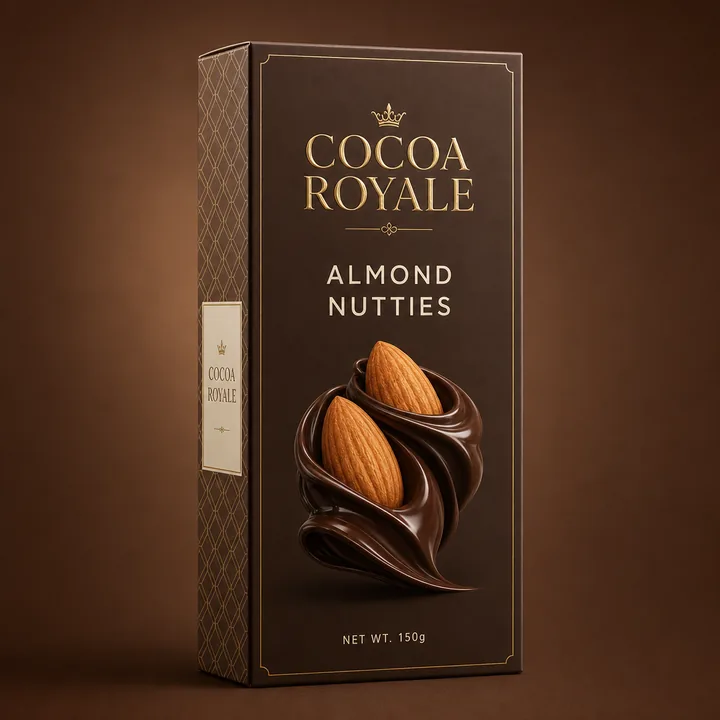 Almond Nutties Packaging for Cocoa Royale - AI-generated packaging design concept