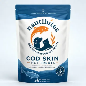 Cod Skin Pet Treats Packaging for Nautibites - AI-generated packaging design concept