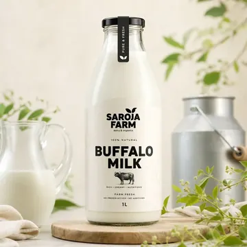 Buffalo Milk Packaging for Saroja Farm - AI-generated packaging design concept