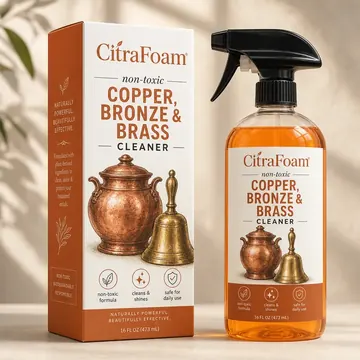 Copper,Bronze & Brass Cleaner Packaging for CITRA FOAM - AI-generated packaging design concept