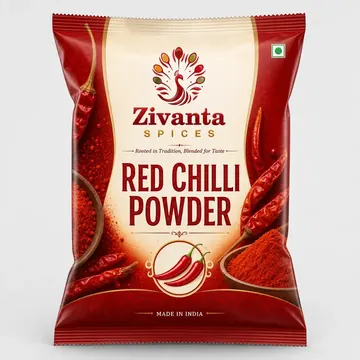 Red Chilli Powder Packaging for Zivanta Spices - AI-generated packaging design concept