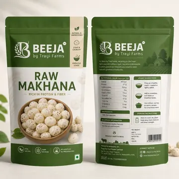 Raw Makhana Packaging for Beeja By Trayi Farms - AI-generated packaging design concept