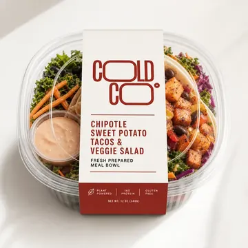Chipotle Sweet Potato Tacos And Veggie Salad Packaging for Cold Co. - AI-generated packaging design concept