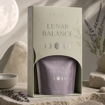 Lunar Balance Packaging for Vesta - AI-generated packaging design concept