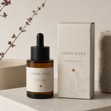 Botanical Face Oil Packaging for Sōma Pure - AI-generated packaging design concept