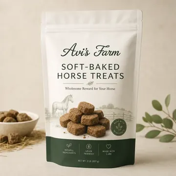 Soft-Baked Horse Treats Packaging for Avi's Farm - AI-generated packaging design concept