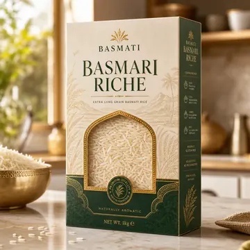 Basmari Riche Packaging for Basmati - AI-generated packaging design concept