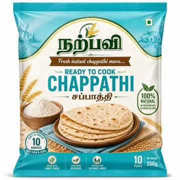 Ready To Cook Chappathi Packaging for நற்பவி - AI-generated packaging design concept