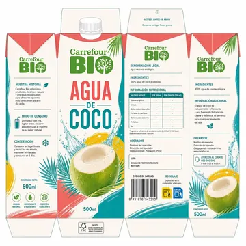 AGUA DE COCO Packaging for cARREFOUR BIO #0243 - AI-generated packaging design concept