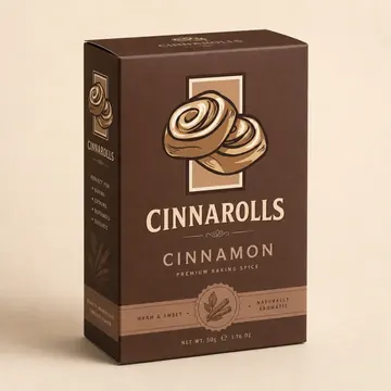 Cinnamon Packaging for CinnaRolls - AI-generated packaging design concept