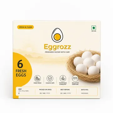 Fresh White Eggs Packaging for Eggrozz - AI-generated packaging design concept