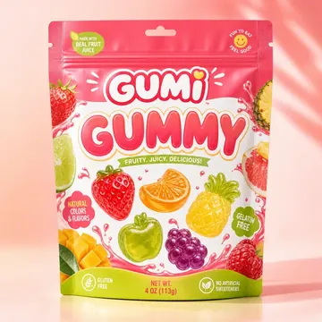 Gummy Packaging for Gumi - AI-generated packaging design concept
