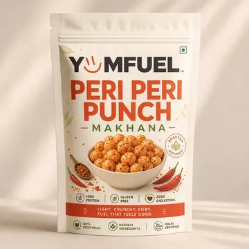 Peri Peri Punch Makhana Packaging for YumFuel - AI-generated packaging design concept