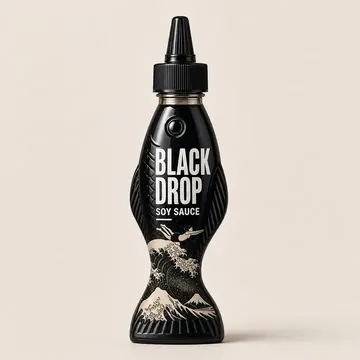 Black Drop Packaging for Soya Sauce - AI-generated packaging design concept