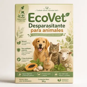 Desparasitante Para Animales Packaging for EcoVet - AI-generated packaging design concept