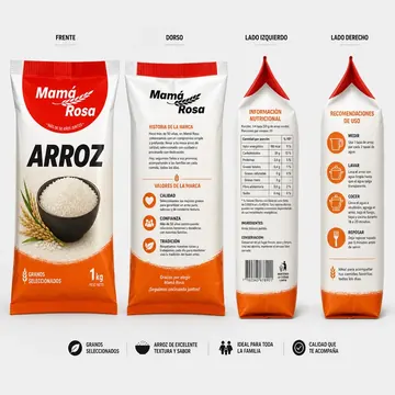 Arroz Packaging for Mamá Rosa - AI-generated packaging design concept