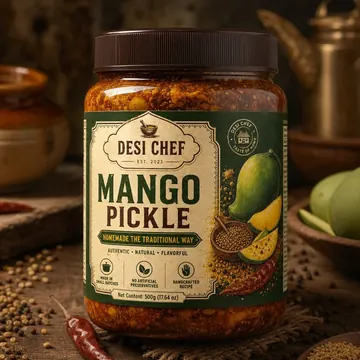 Mango Pickle Packaging for Desi Chef #0377 - AI-generated packaging design concept