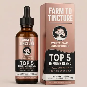 Top 5 Immune Blend Packaging for White Oak Mushrooms - AI-generated packaging design concept